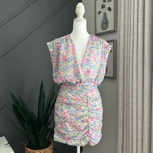 ZARA Floral Ruched Mini Dress